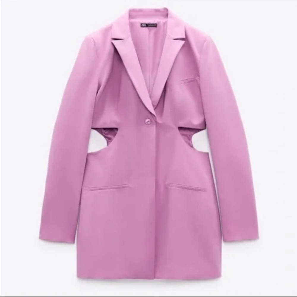 🔆 Zara Purple Cutout Blazer with Notched Lapels and Tailored Fit - Size Small - Picture 2 of 8